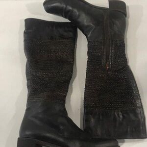 Women’s Stuart Weitzman Black Woven Leather Boots Size 9M